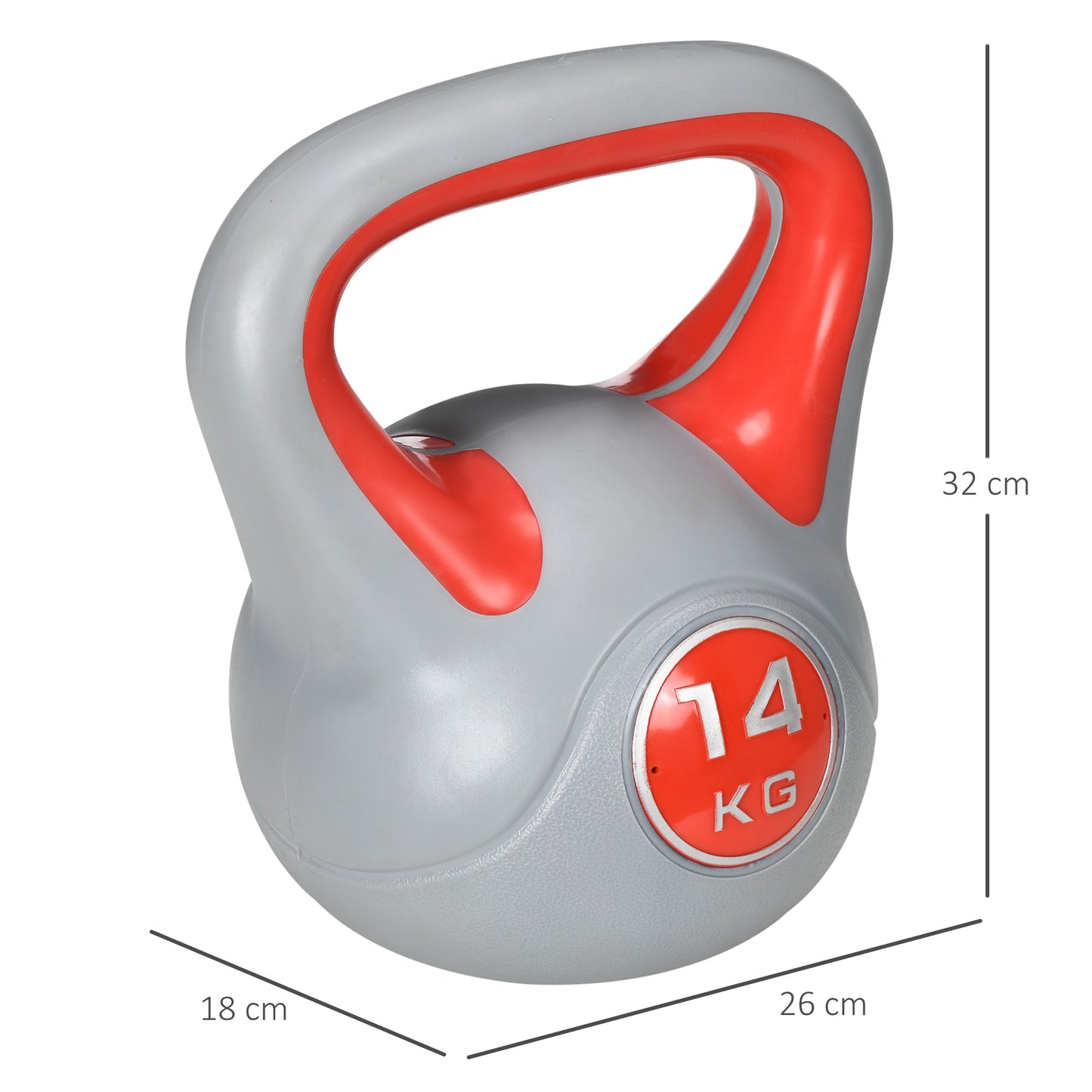 Kettlebell 14 kg en PU rouge et gris, idéale pour musculation et entraînement fonctionnel