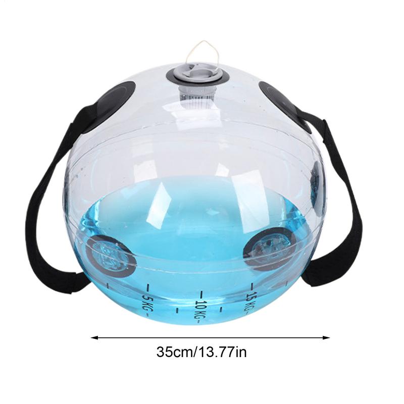 Vue du sac d’eau de fitness avec poignée, montrant son système de remplissage facile