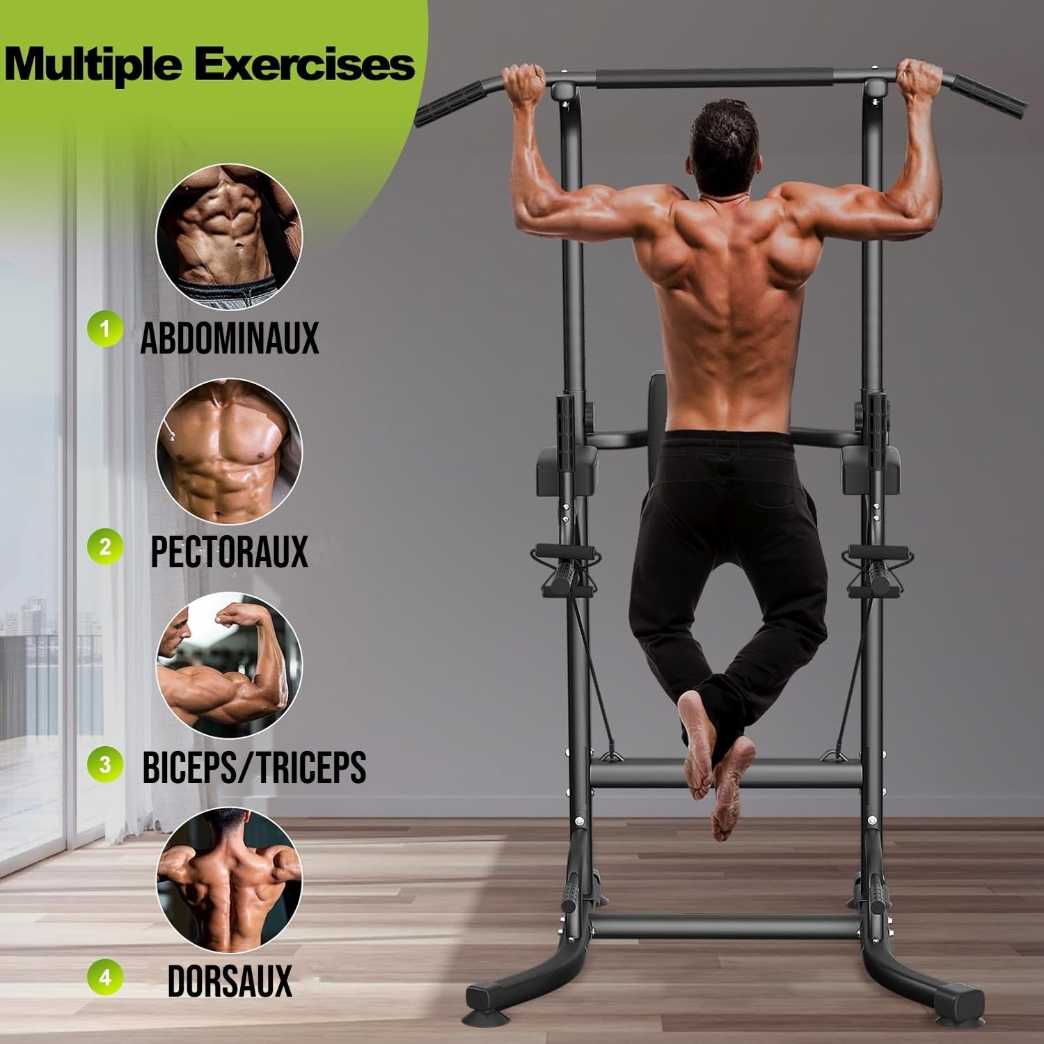 Barre Traction Master - Pour Espalier - 110kg Max - Entraînement Dos Abdominaux - Noir