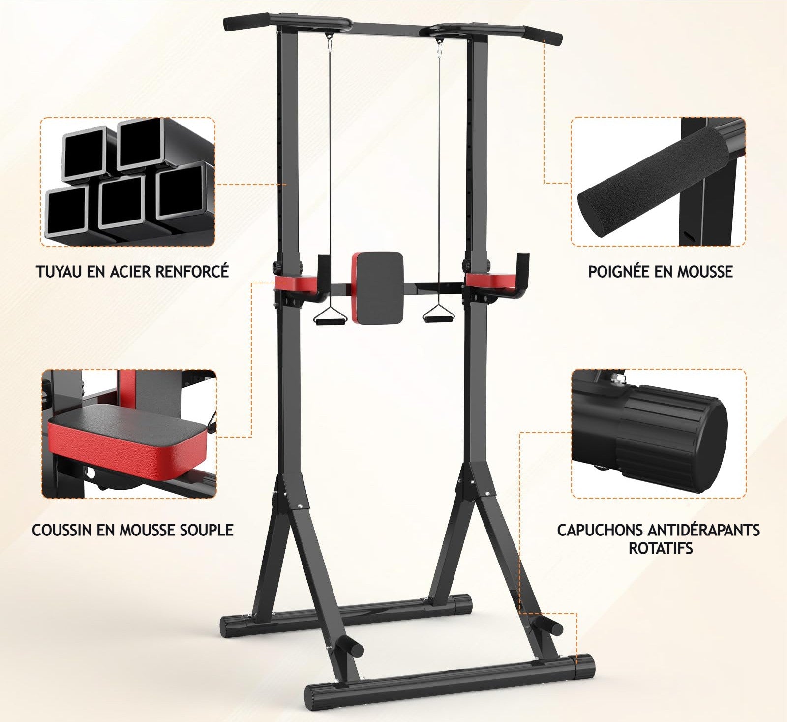 Station de musculation réglable – Chaise romaine pour tractions, dips et abdos à domicile